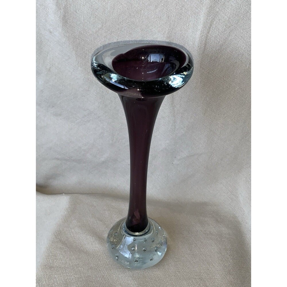 Vintage Art Glass Clear Vase With Air Bubble In the Bottom 9” Tall